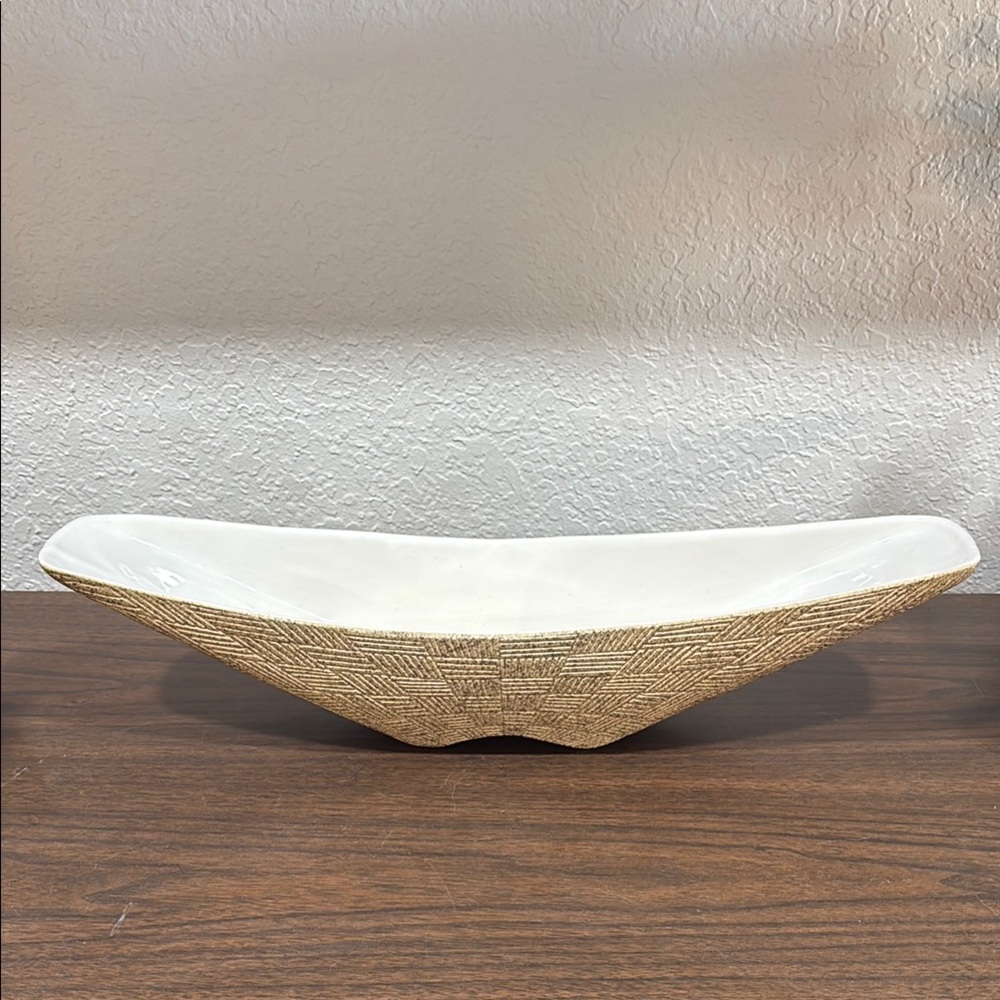 MCM Vintage SHAWNEE Pottery Gold Basketweave Dish Decorative Bowl